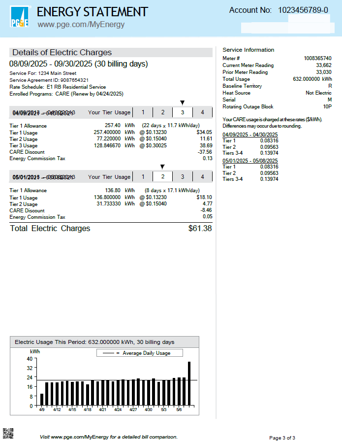 USA PG&E utility bill template in Word and PDF formats, 3 pages, 3rd page